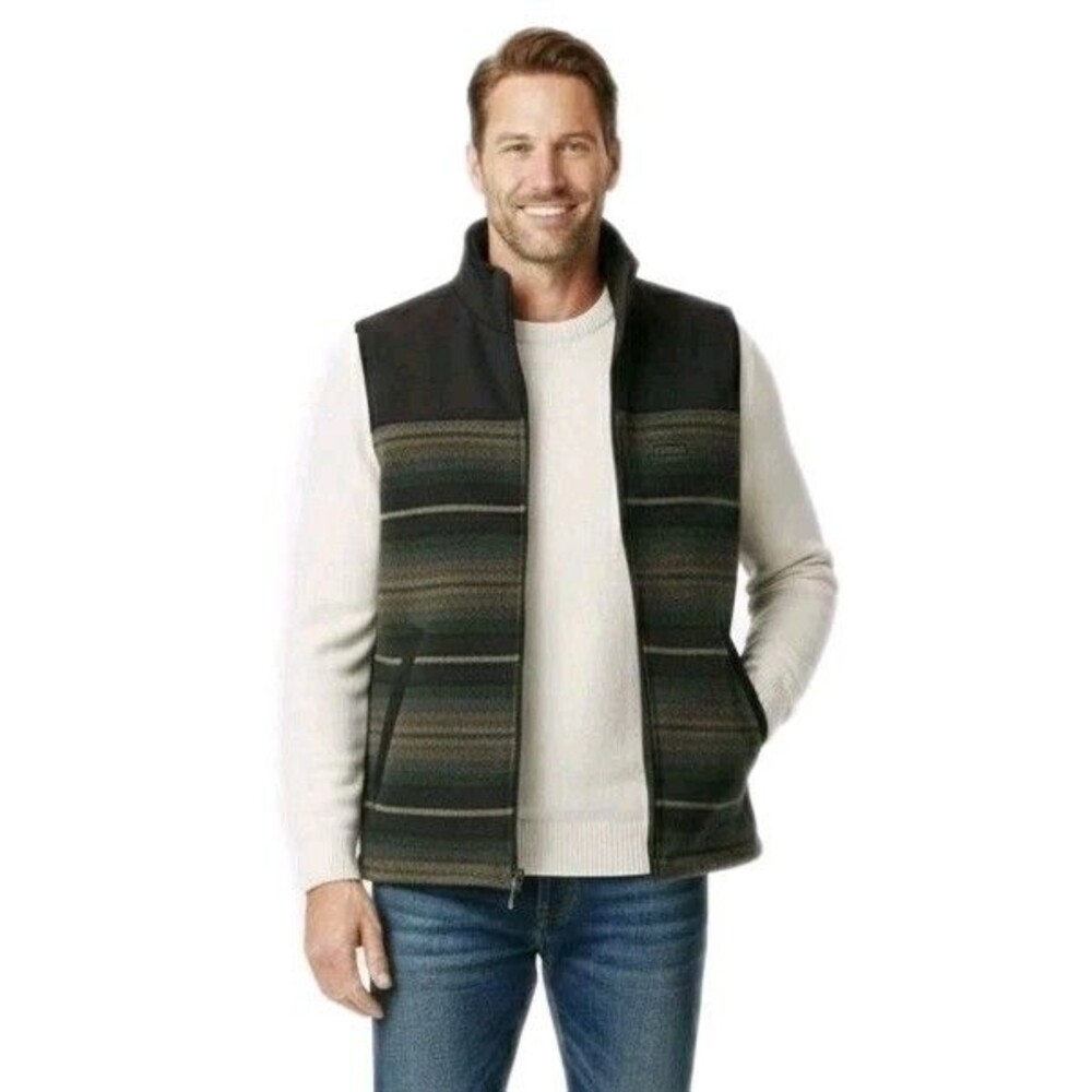 Pendleton Men's M Wool Rich Blend Insulated Vest Full Zip Green Stand Collar